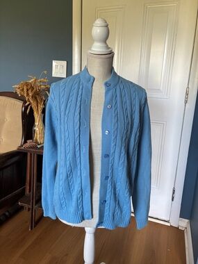 Light Blue Cable Knit Men's Cardigan Sweater